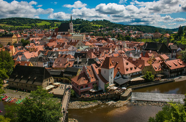 Fototapeta na wymiar Veduta panoramica della città medievale di Cesky Krumlov, Boemia, Repubblica Ceca