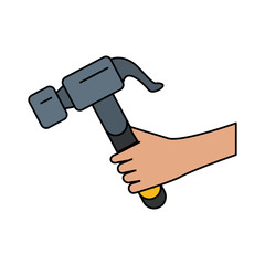 hand holding hammer tool icon image vector illustration design 