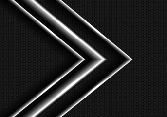 Abstract metal arrow on dark gray hexagon mesh design modern luxury futuristic background vector illustration.