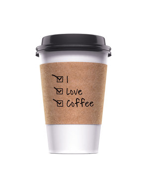 i love coffee paper cup realistic 3d rendering