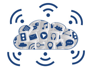 Modern Cloud Services and Cloud Computing Elements Concept. Flat Illustration.