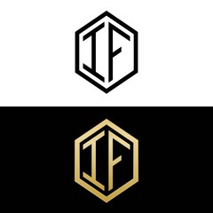 initial letters logo if black and gold monogram hexagon shape vector