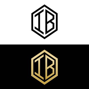 initial letters logo ib black and gold monogram hexagon shape vector