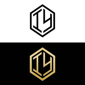 initial letters logo iy black and gold monogram hexagon shape vector