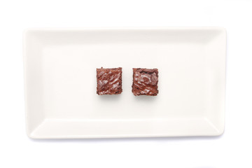 Homemade chocolate brownies served on a plate