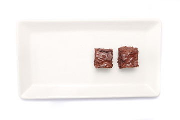 Homemade chocolate brownies served on a plate
