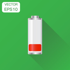 Battery charge level indicator icon. Business concept battery pictogram. Vector illustration on green background with long shadow.