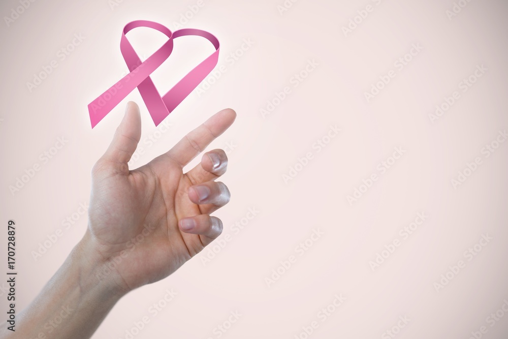 Poster composite image of hand of man pretending to touch an invisible