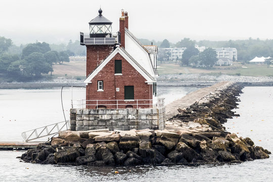 Rockland Breakwater Lighthouse from the water in Maine