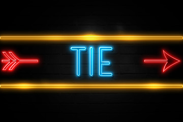 Tie  - fluorescent Neon Sign on brickwall Front view