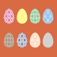 Set of Easter Eggs with Different Ornaments