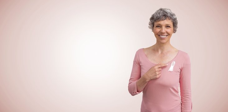 Composite image of woman in pink outfits showing ribbon for