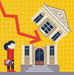 Bank Gets Smashed with Arrow Icon of an Economic Disaster