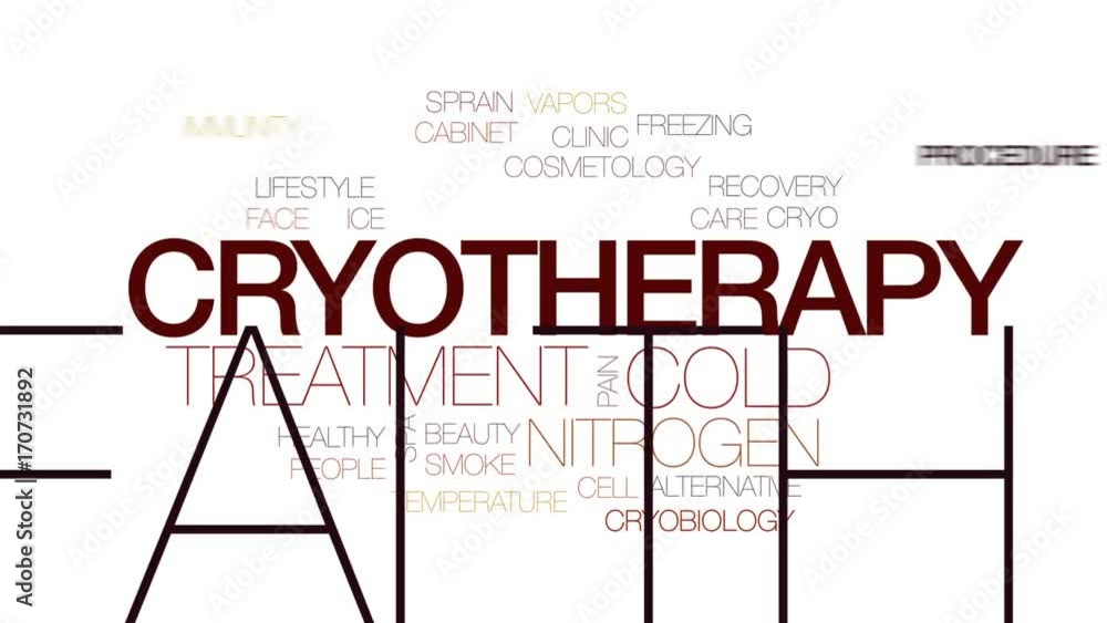 Poster Cryotherapy animated word cloud, text design animation. Kinetic typography.