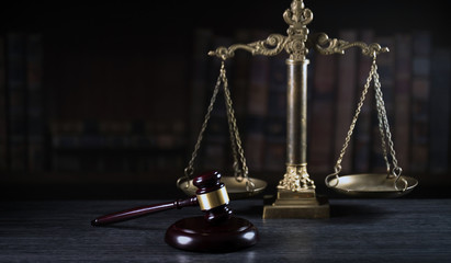 Legal office of lawyers and attorney. Judge Gavel, Scale of Justice