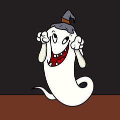 Happy Funny Ghost trying to scare Character