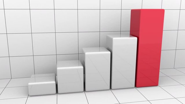 Animated growing chart or grey and red bar graph. Business growth or success concepts
