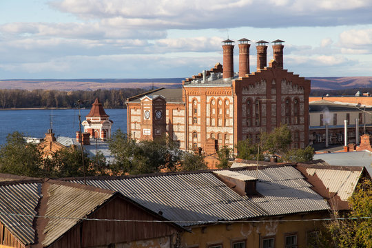 View of the old Zhigulevsky brewery in Samara city, Russia. The factory is one of the oldest breweries in Russia, was built in 1881 by Austrian citizen Alfred von Vacano.