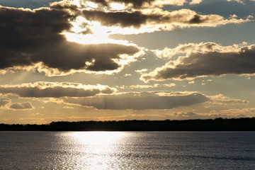 Fototapeta premium Colorful autumn sunset over the Volga River. Samara, Russia.