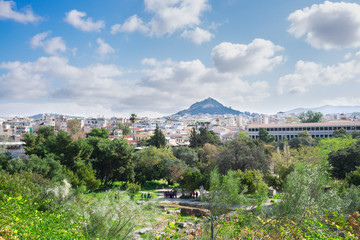 Fototapeta na wymiar Cityscape of Athens with Agora and Lycabettus Hill, Greece
