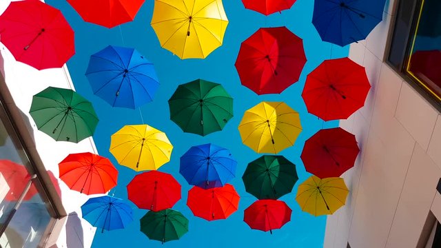 Street Decorated With Colored Umbrellas in Cagnes-sur-Mer, France - 4K Video
