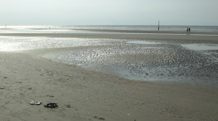 Low tide. A summer evening on the beach of Nieuwpoort Belgium.