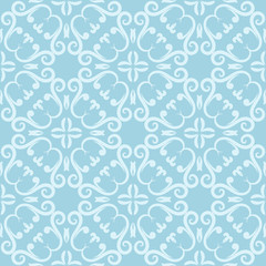 Seamless blue and white pattern with wallpaper ornaments