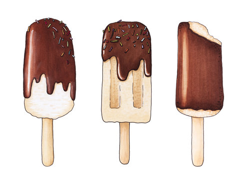 Set of Set of chocolate ice cream. Hand drawn marker illustration.