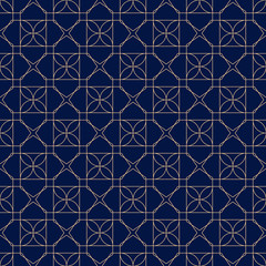 Blue and golden geometric seamless pattern