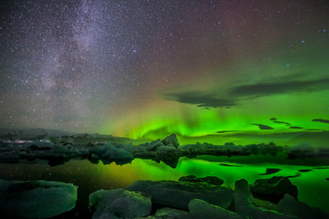Aurora illuminates Milky way