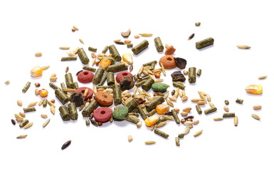 Rabbit and rodent food pile, isolated on white background