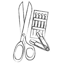 sewing scissors with pins and hooks vector illustration design