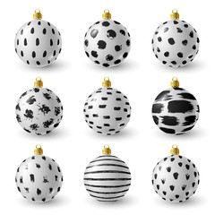 Set of Christmas balls with paint texture decorations