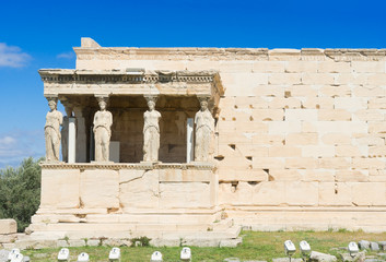 Fototapeta premium famous facade of Erechtheion temple in Acropolis of Athens, Greece