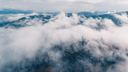Aerial View of mountains in the morning mist.