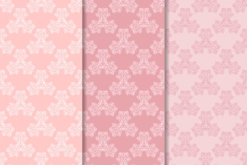 Pale pink set of floral ornaments. Seamless patterns