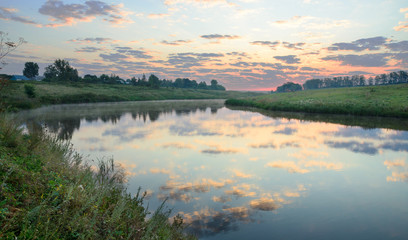 Summer landscape.River Krasivaya Mecha in Tula region,Russia.