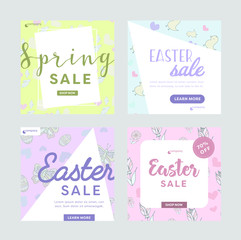 Various spring sale brochure card against grey background