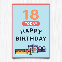 Happy birthday 18th years greeting card / Vector icon of happy birthday 18th years greeting card