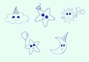 Vector set of various birthday decoration / Vector set of various birthday decoration against turquoise background