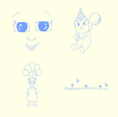 Vector set of baby with balloon and baby face / Vector set of baby with balloon and baby face against colored background