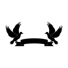 two doves holding a banner ribbons clip art isolated on white background vector illustration