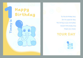 Happy birthday 1st year greeting card / Vector icon of happy birthday 1st year greeting card