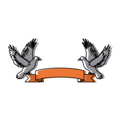 two doves holding a banner ribbons clip art isolated on white background vector illustration