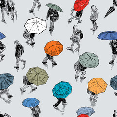 pattern of the urban pedestrians in the rain