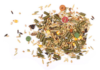 Rabbit and rodent food pile, isolated on white background
