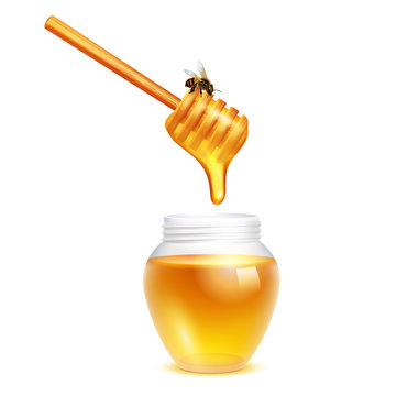 Honey Dripping In Glass Jar