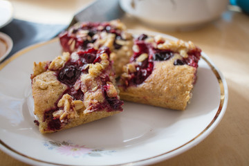 Homemade shortcrust fruit pie with crumble homemade pastry with fruit or berry