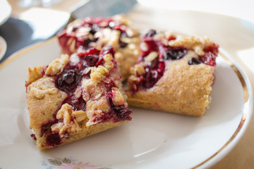 Homemade shortcrust fruit pie with crumble homemade pastry with fruit or berry