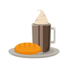 colorful iced coffee  whipped  cream and bread  over  white  background  vector illustration